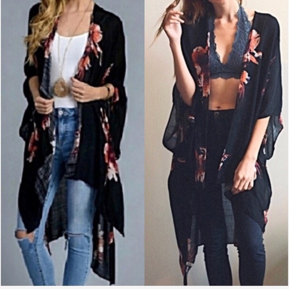 Jackets & Blazers - Bohemian Floral Kimono Wrap One Size